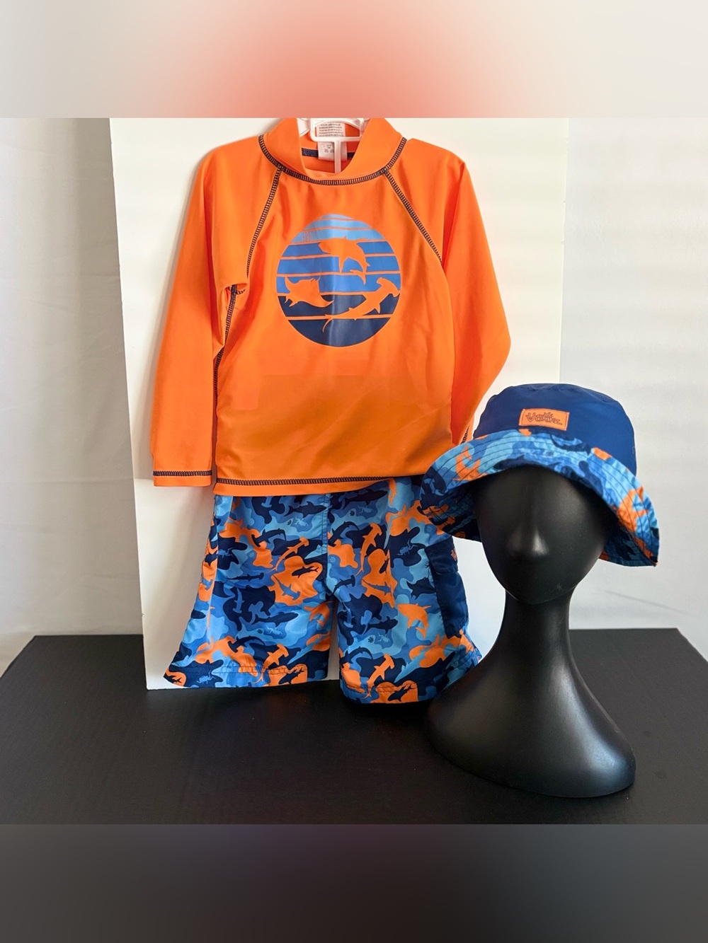 Skin Orange & Blue Shark Swim Set with Bucket Hat